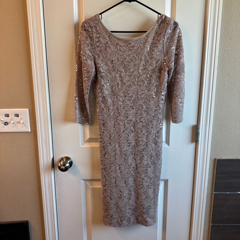 Onyx Nite Taupe Sequin Lace Dress